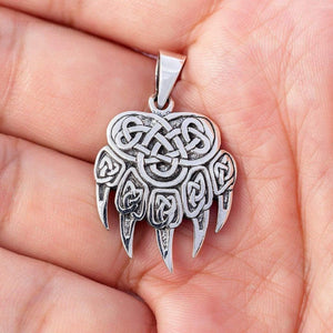 Silver Bear Paw Viking Necklace