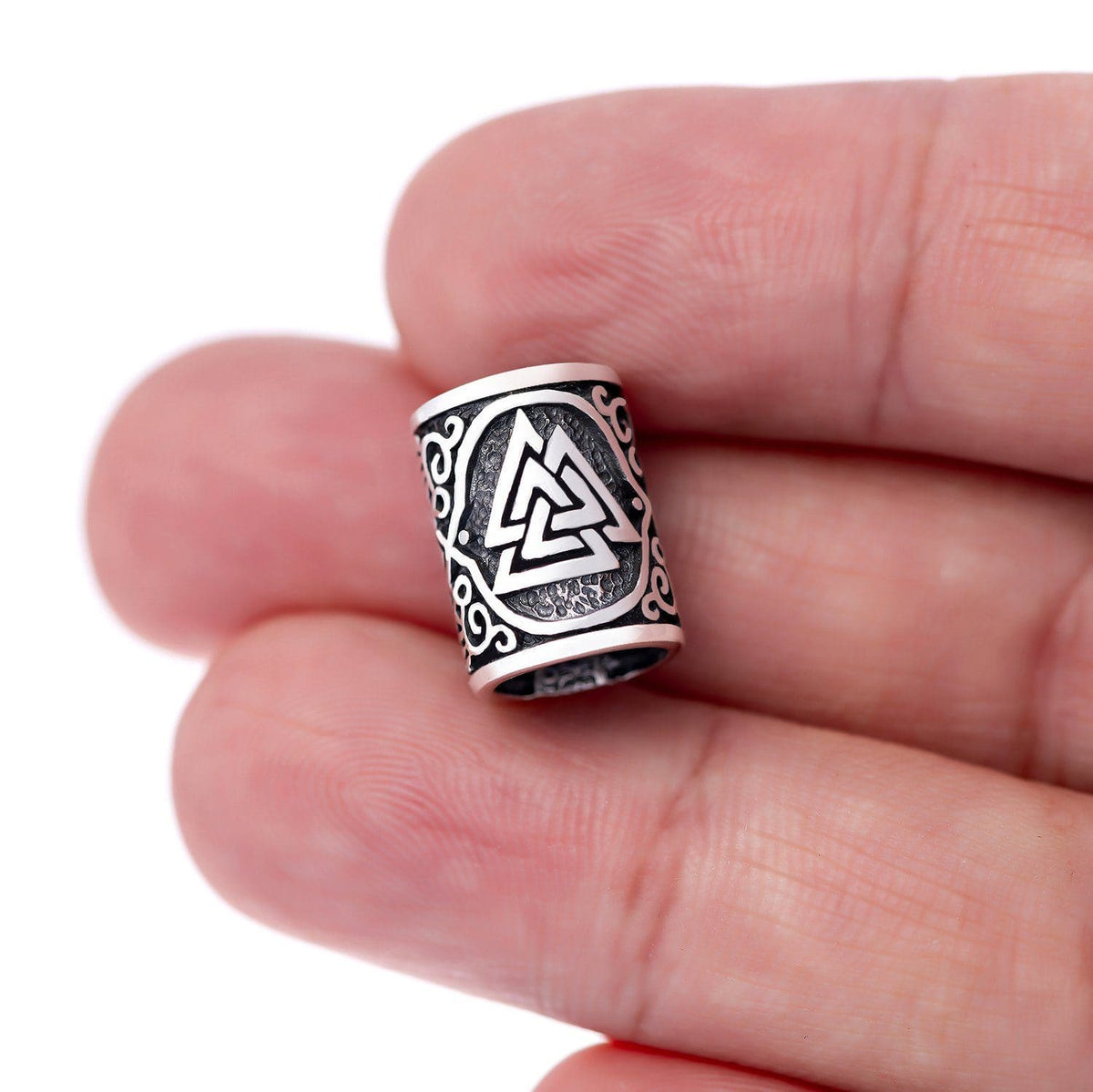 925 Sterling Silver Beard Bead With Valknut Design
