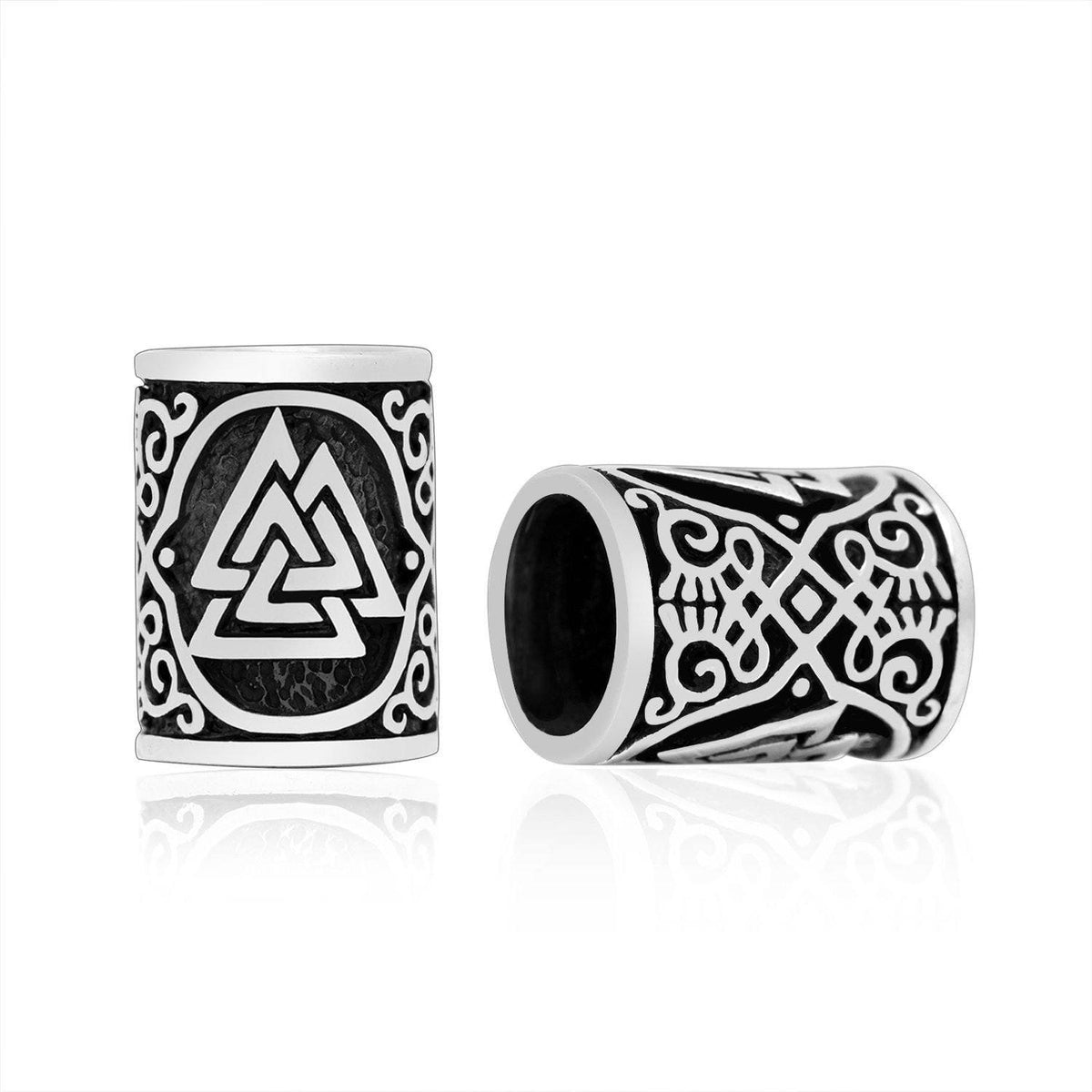 925 Sterling Silver Beard Bead With Valknut Design
