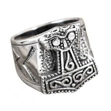 925 Sterling Silver Biker Ring With Mjolnir and Runes - Norse Spirit