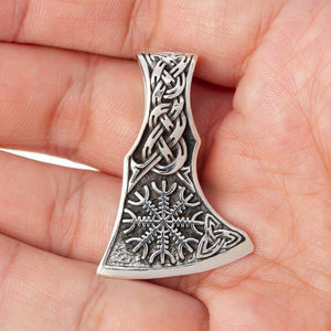 925 Sterling Silver Helm of Awe Axe Head Viking Necklace