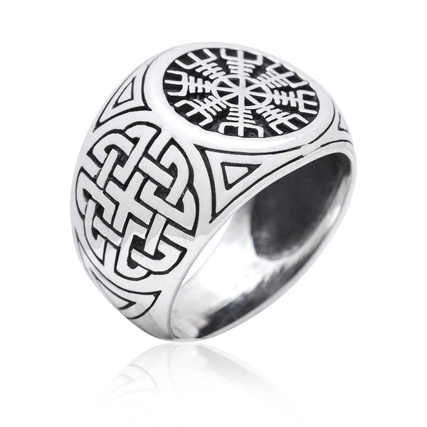 925 Sterling Silver Helm of Awe Signet Ring - Norse Spirit