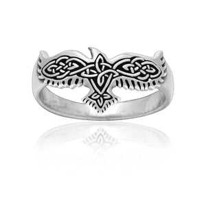 925 Sterling Silver Ladies Raven and Celtic Knotwork Ring-Viking Ring-Norse Spirit