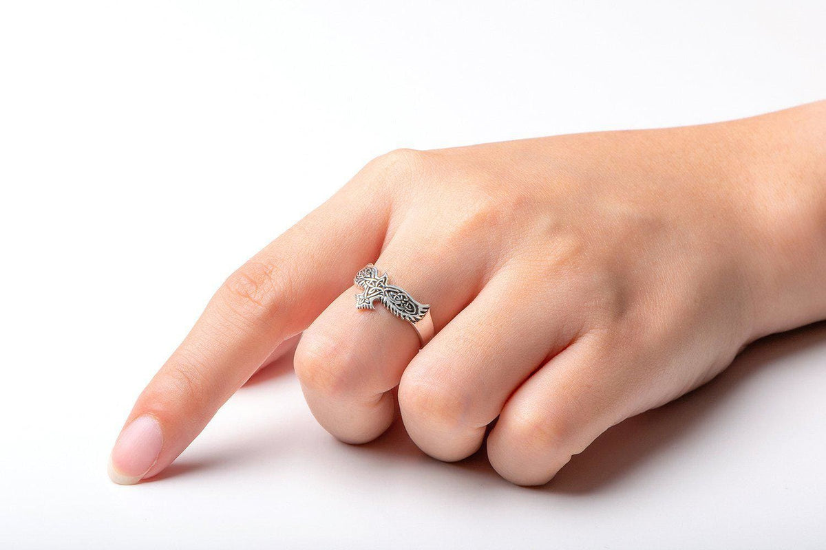 925 Sterling Silver Ladies Raven and Celtic Knotwork Ring-Viking Ring-Norse Spirit