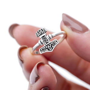 925 Sterling Silver Ladies Thor's Hammer Ring