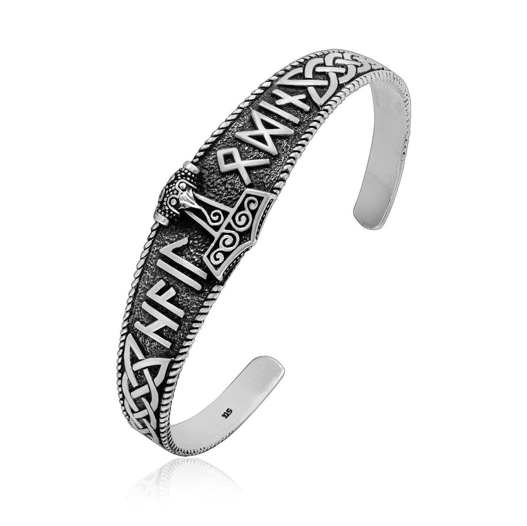 925 sterling silver mjolnir and hail odin rune bracelet
