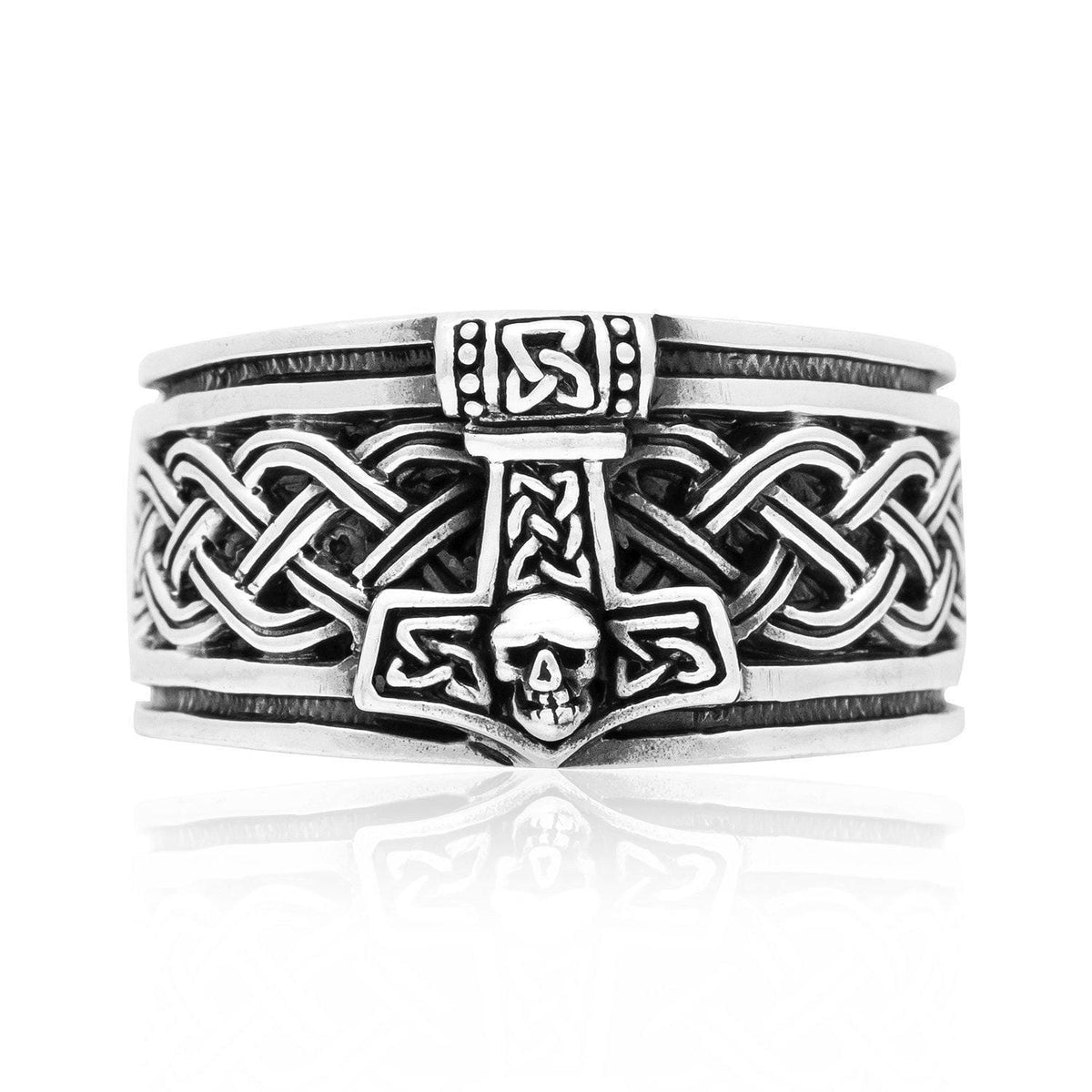 925 Sterling Silver Mjolnir and Celtic Knot Viking Ring
