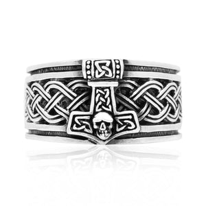925 Sterling Silver Mjolnir and Celtic Knot Viking Ring