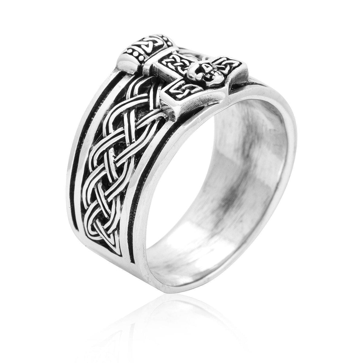925 Sterling Silver Mjolnir and Celtic Knot Viking Ring