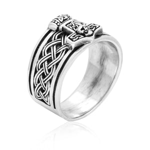 925 Sterling Silver Mjolnir and Celtic Knot Viking Ring
