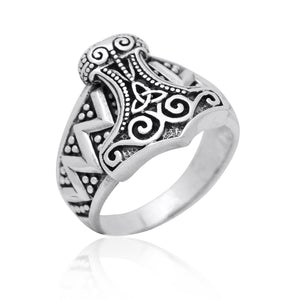 925 Sterling Silver Mjolnir & Celtic Knot Ring - Norse Spirit