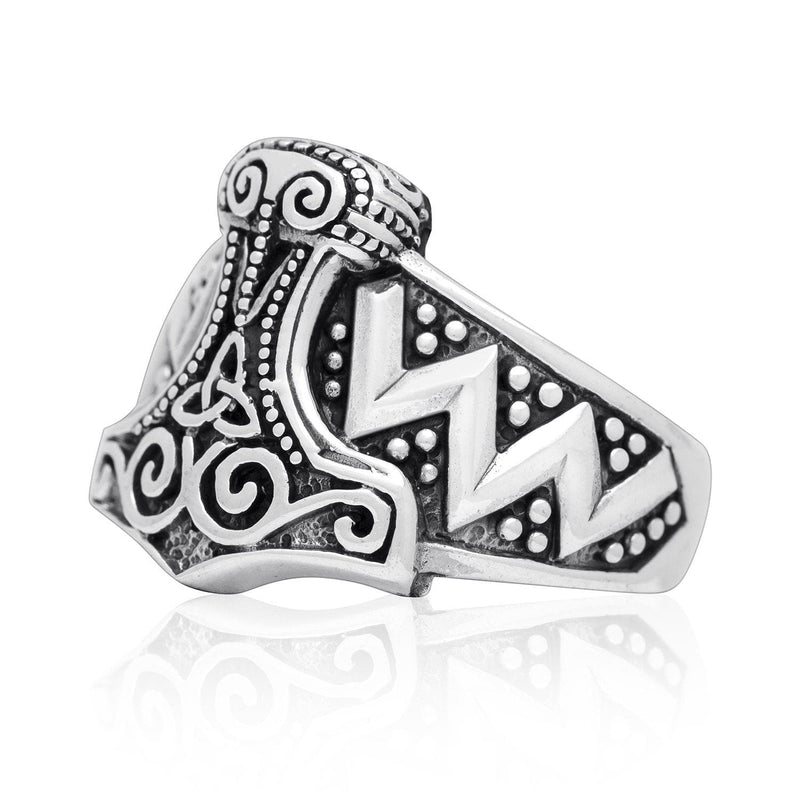 925 Sterling Silver Mjolnir & Celtic Knot Ring - Norse Spirit