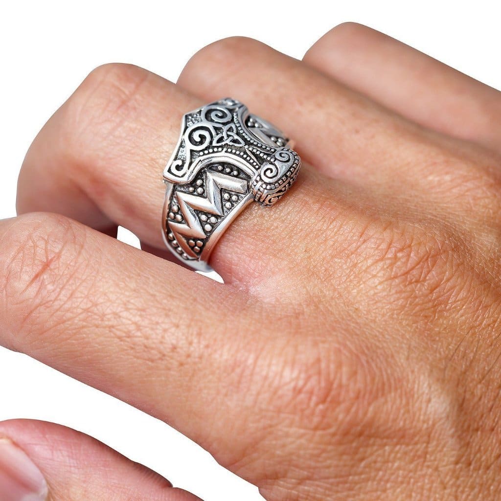 925 Sterling Silver Mjolnir & Celtic Knot Viking Ring