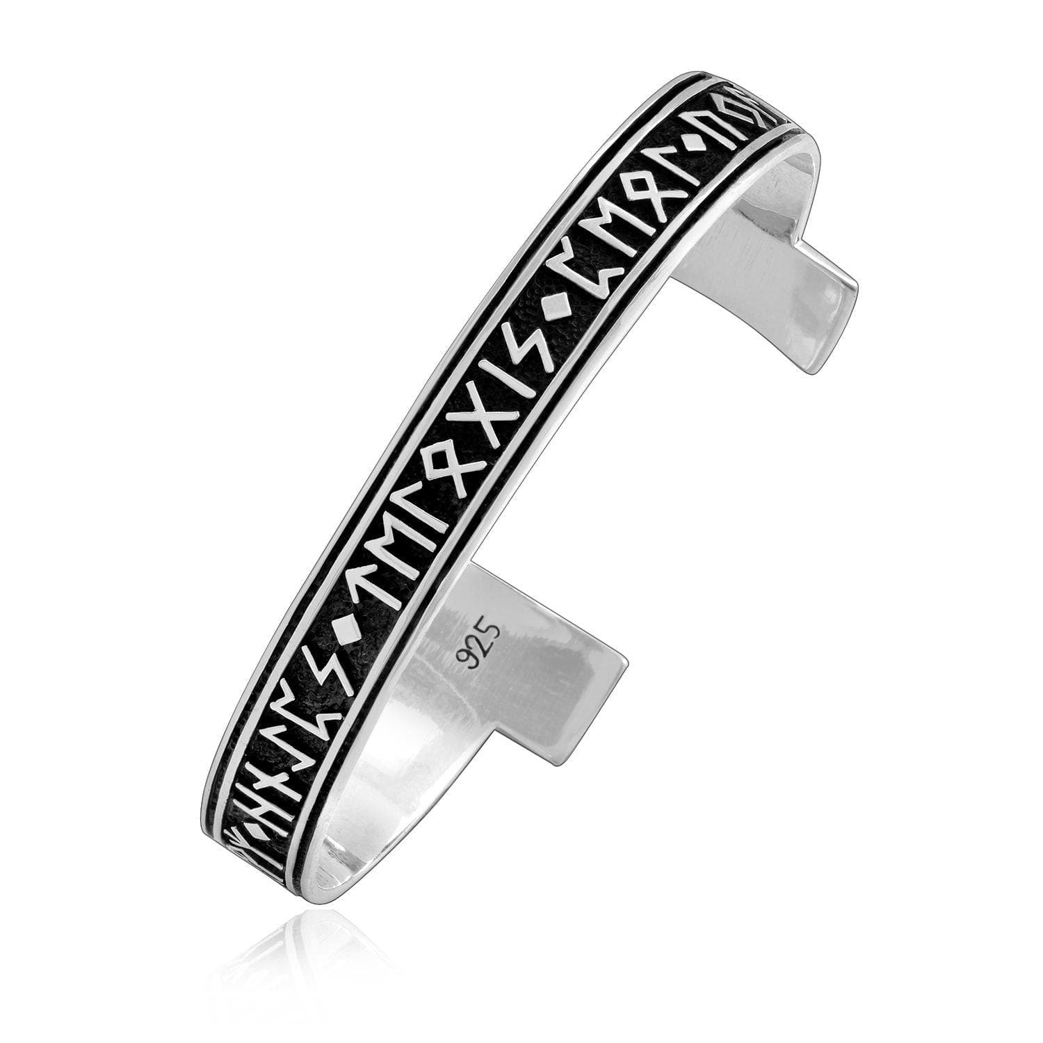 925 Sterling Silver Torc Bracelet With Runes and Triquetra-Viking Bracelet-Norse Spirit