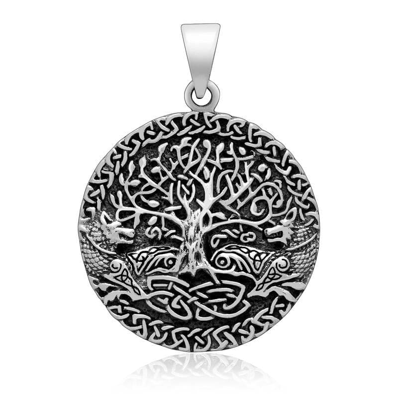 925 Sterling Silver Tree of Life and Fenrir Pendant-Viking Necklace-Norse Spirit