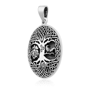 925 Sterling Silver Tree of Life Pendant With Raven, Sleipnir and Triskelion-Viking Necklace-Norse Spirit
