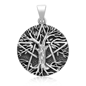 925 Sterling Silver Tree of Life / Yggdrasil and Pentacle Pendant-Viking Necklace-Norse Spirit
