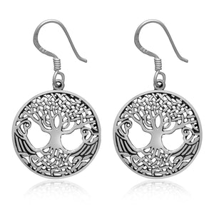 925 Sterling Silver Tree of Life / Yggdrasil Drop Earrings-Viking Earrings-Norse Spirit