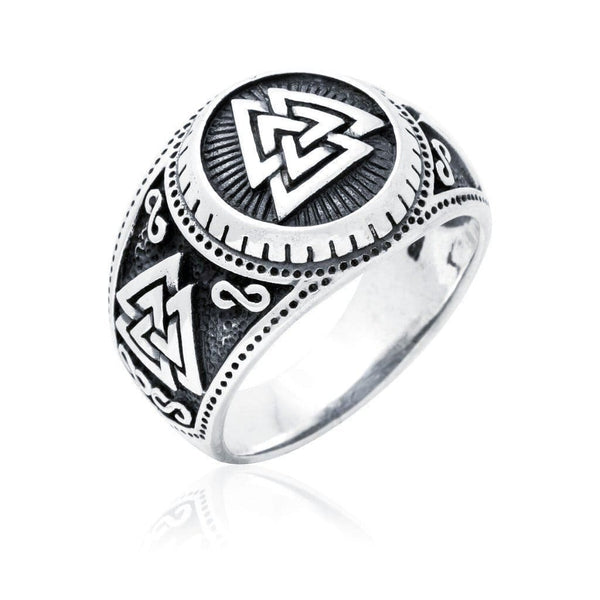 925 Sterling Silver Triple Valknut Signet Ring - Norse Spirit