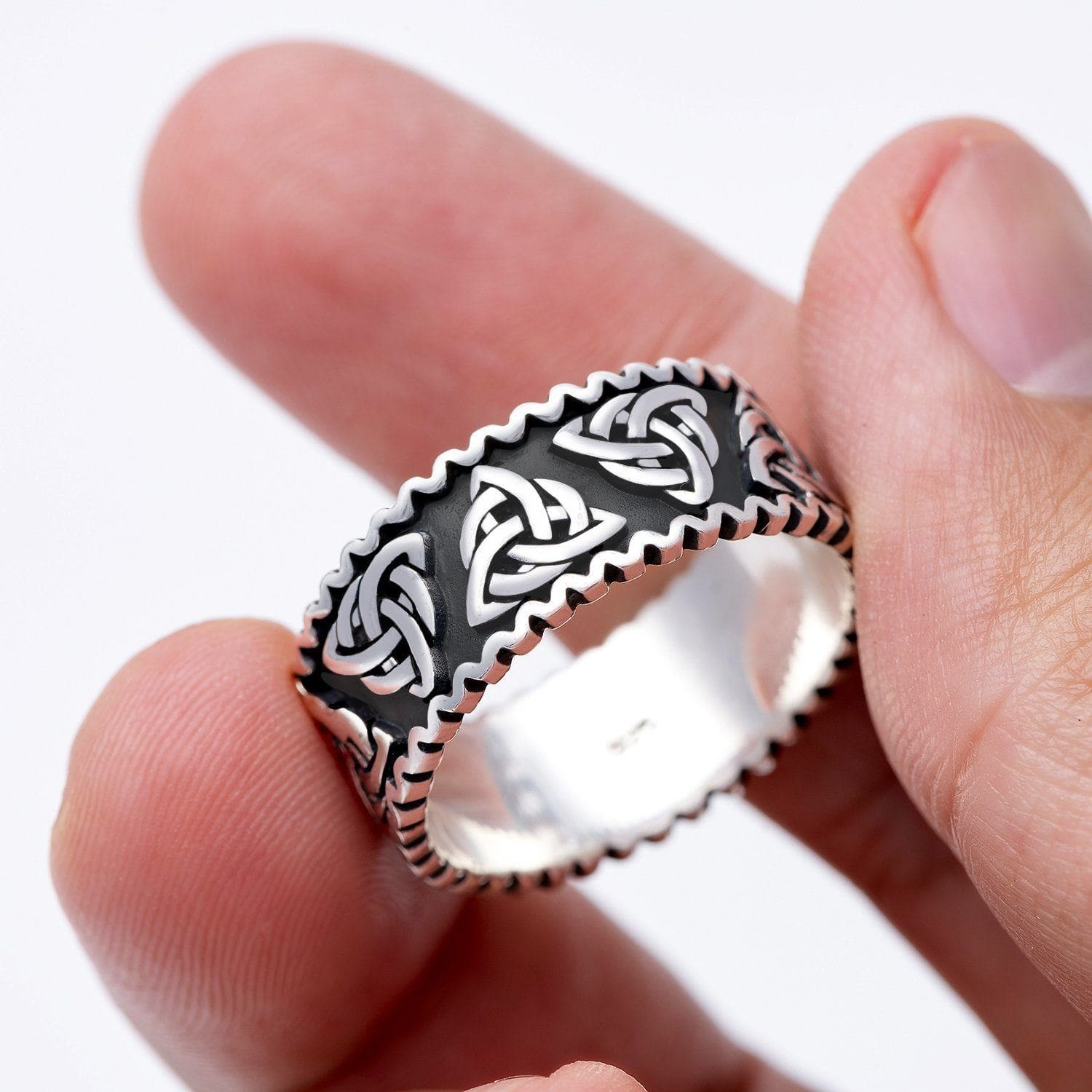 925 Sterling Silver Triquetra Band Ring - Norse Spirit