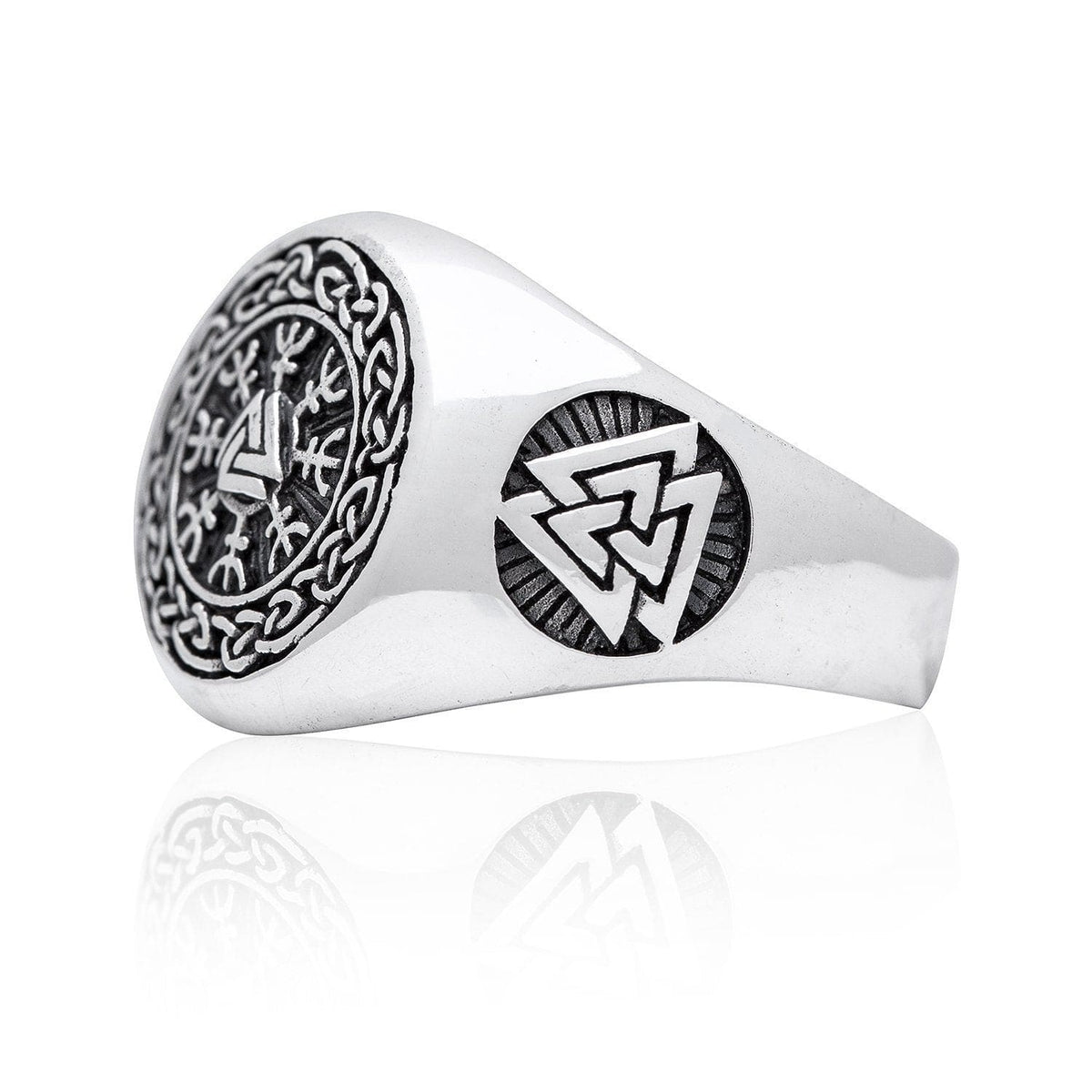 925 Sterling Silver Valknut and Helm of Awe Ring - Norse Spirit