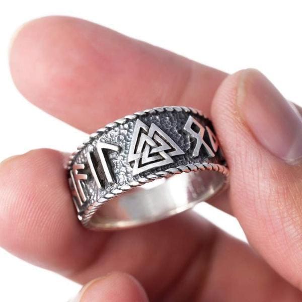 Valknut and Runes Viking Ring