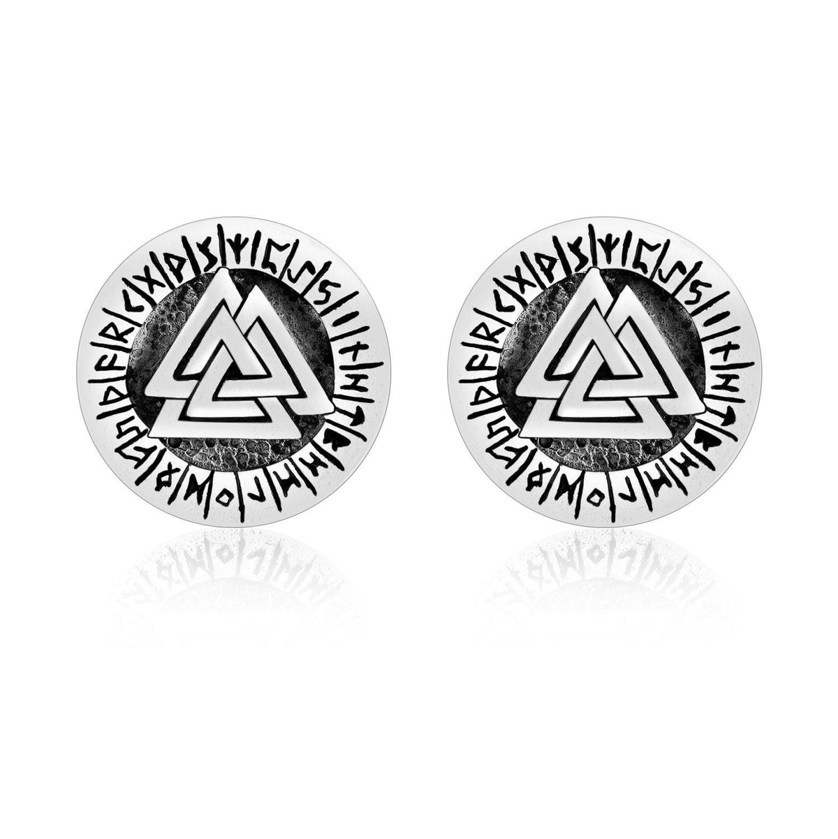925 Sterling Silver Valknut and Runes Stud Earrings