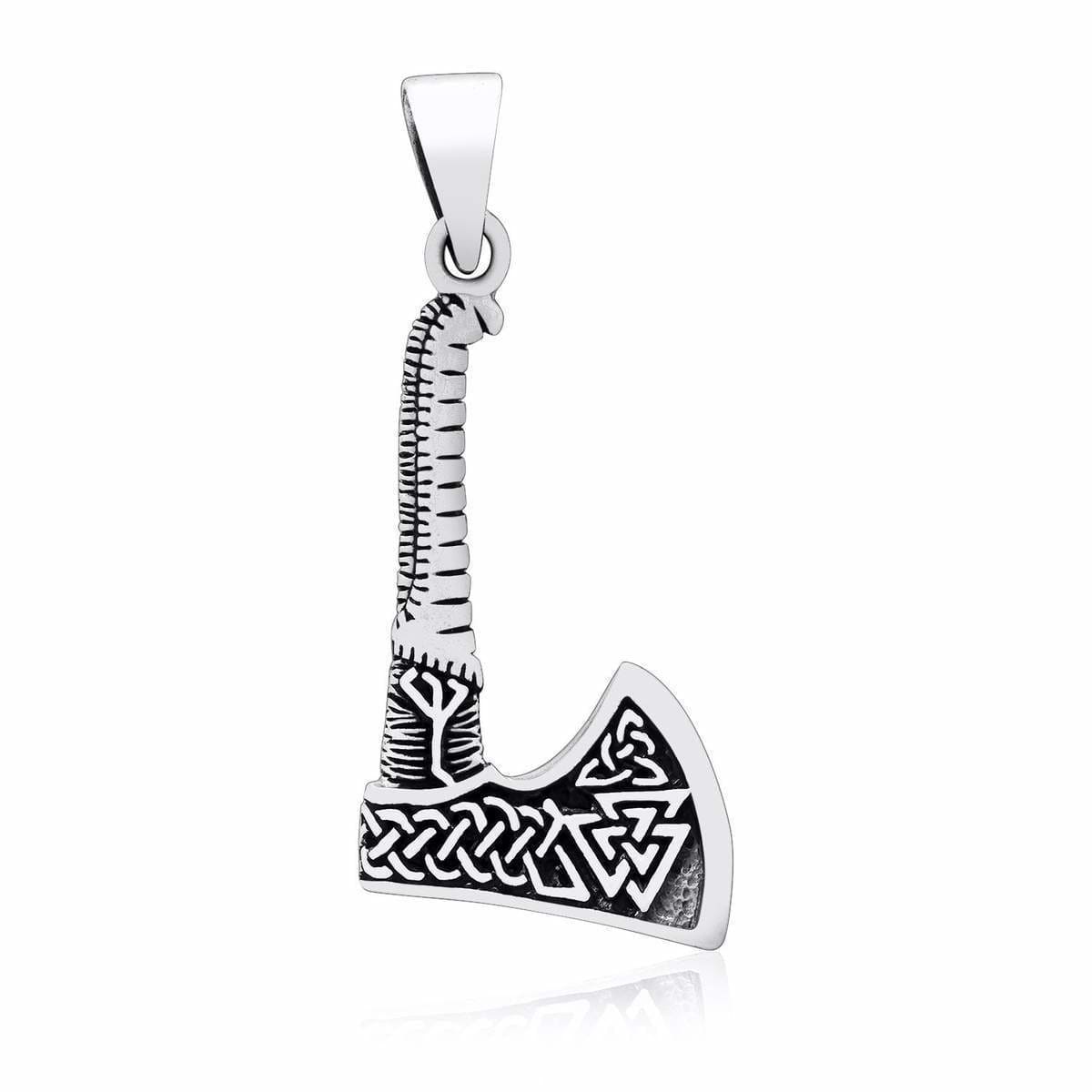 MENDEL Stainless Steel Viking Axe Pendant – Celtic Trinity Knot Triquetra Necklace, 25-Inch Chain