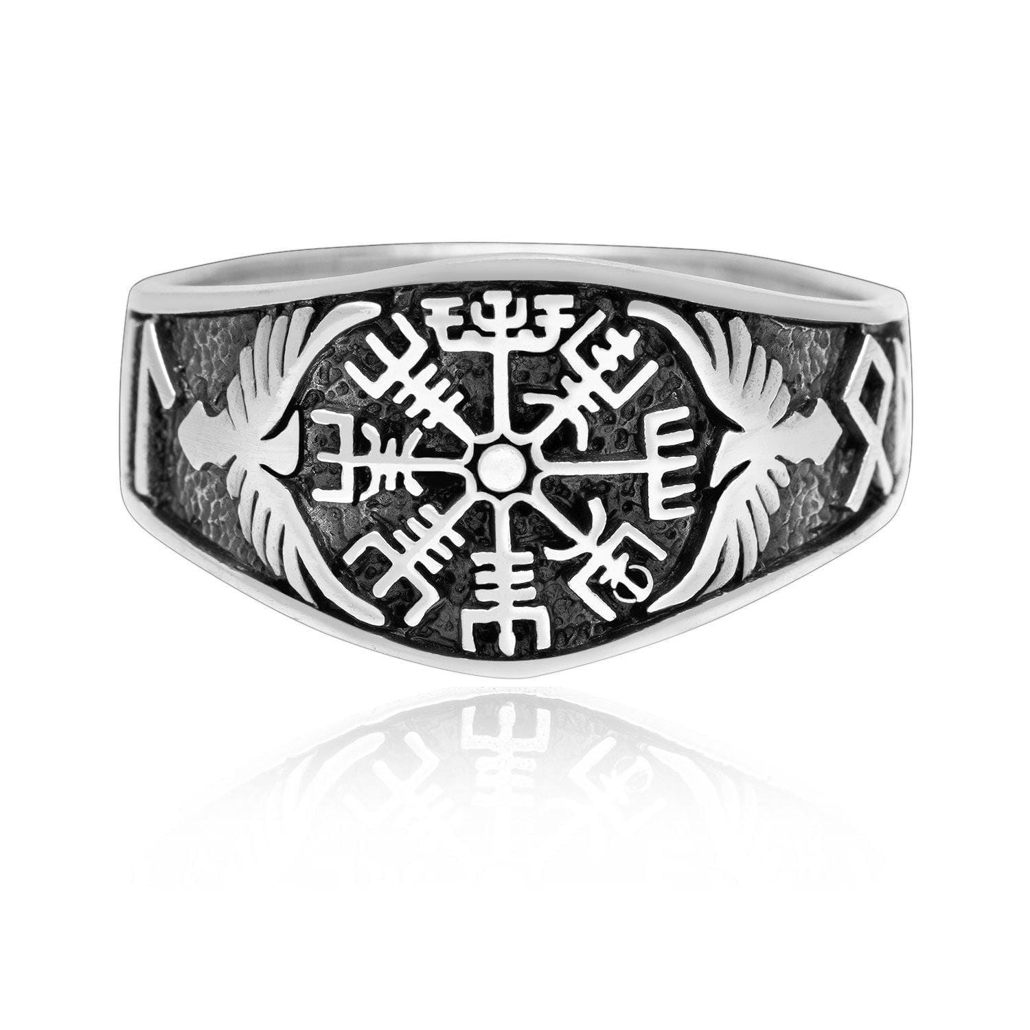 925 Sterling Silver Vegvisir and Raven Ring-Viking Ring-Norse Spirit