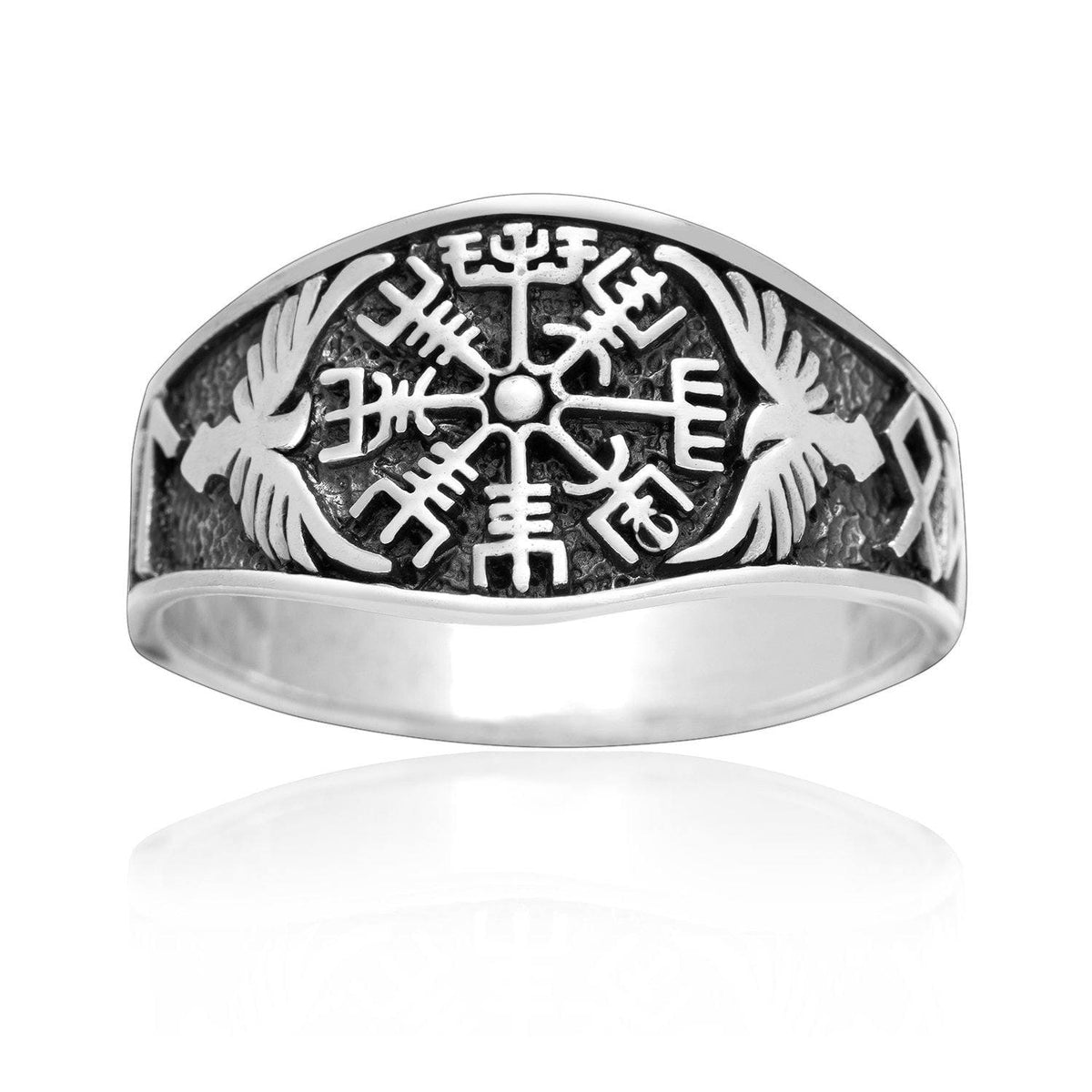925 Sterling Silver Vegvisir and Raven Ring-Viking Ring-Norse Spirit