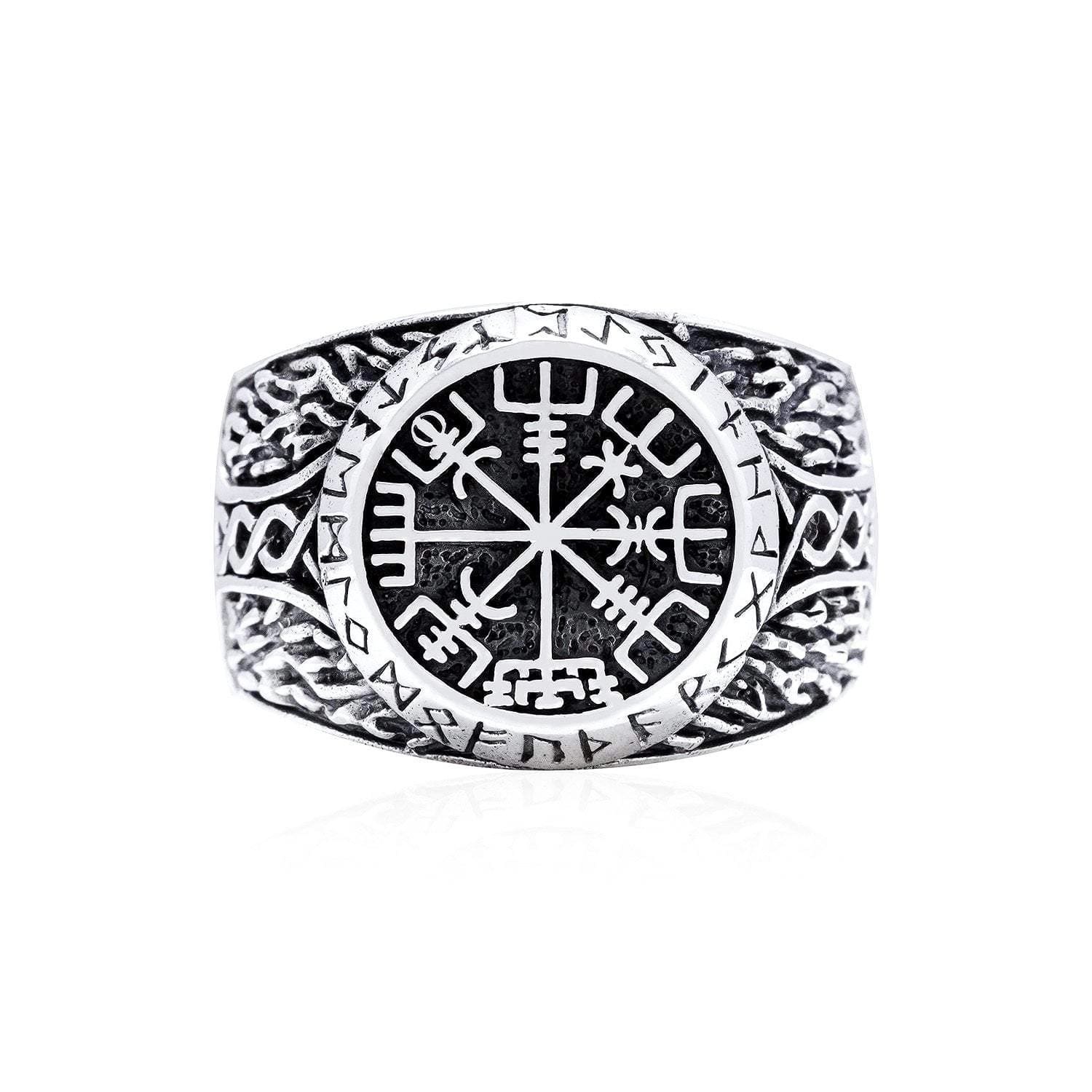 925 Sterling Silver Vegvisir and Runes Ring