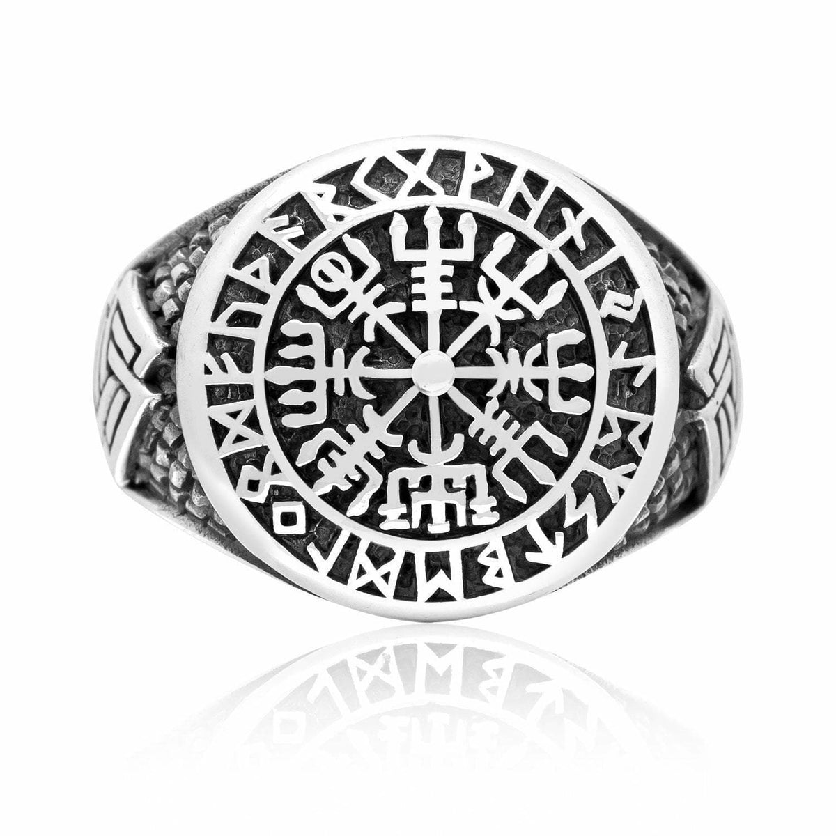 925 Sterling Silver Vegvisir and Valknut Signet Ring - Norse Spirit