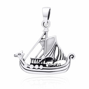 Silver Longship Viking Necklace