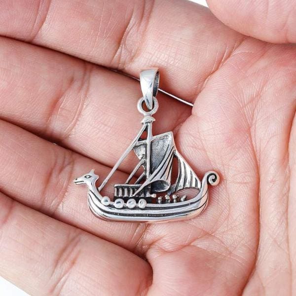 Silver Longship Viking Necklace
