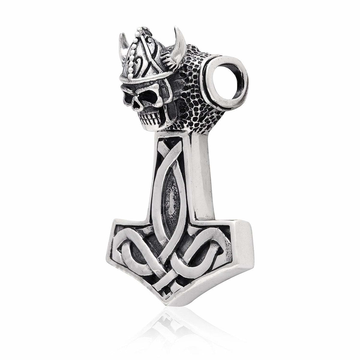 925 Sterling Silver Viking Skull Mjolnir Pendant - Norse Spirit