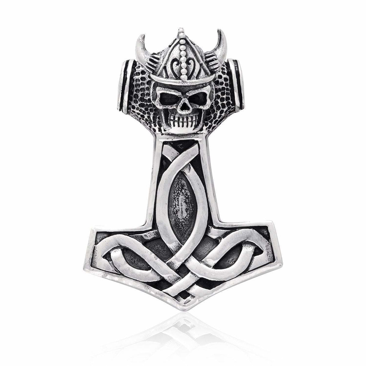 925 Sterling Silver Viking Skull Mjolnir Pendant - Norse Spirit