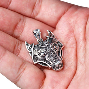 925 Sterling Silver Wolf Head Viking Necklace