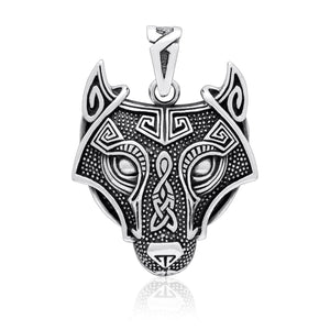 925 Sterling Silver Wolf Head Viking Necklace
