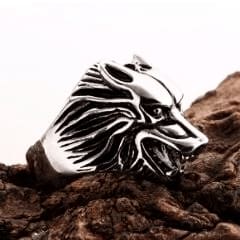 925 Sterling Silver Wolf Head Viking Ring