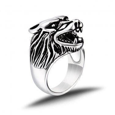 925 Sterling Silver Wolf Head Viking Ring