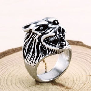 925 Sterling Silver Wolf Head Viking Ring