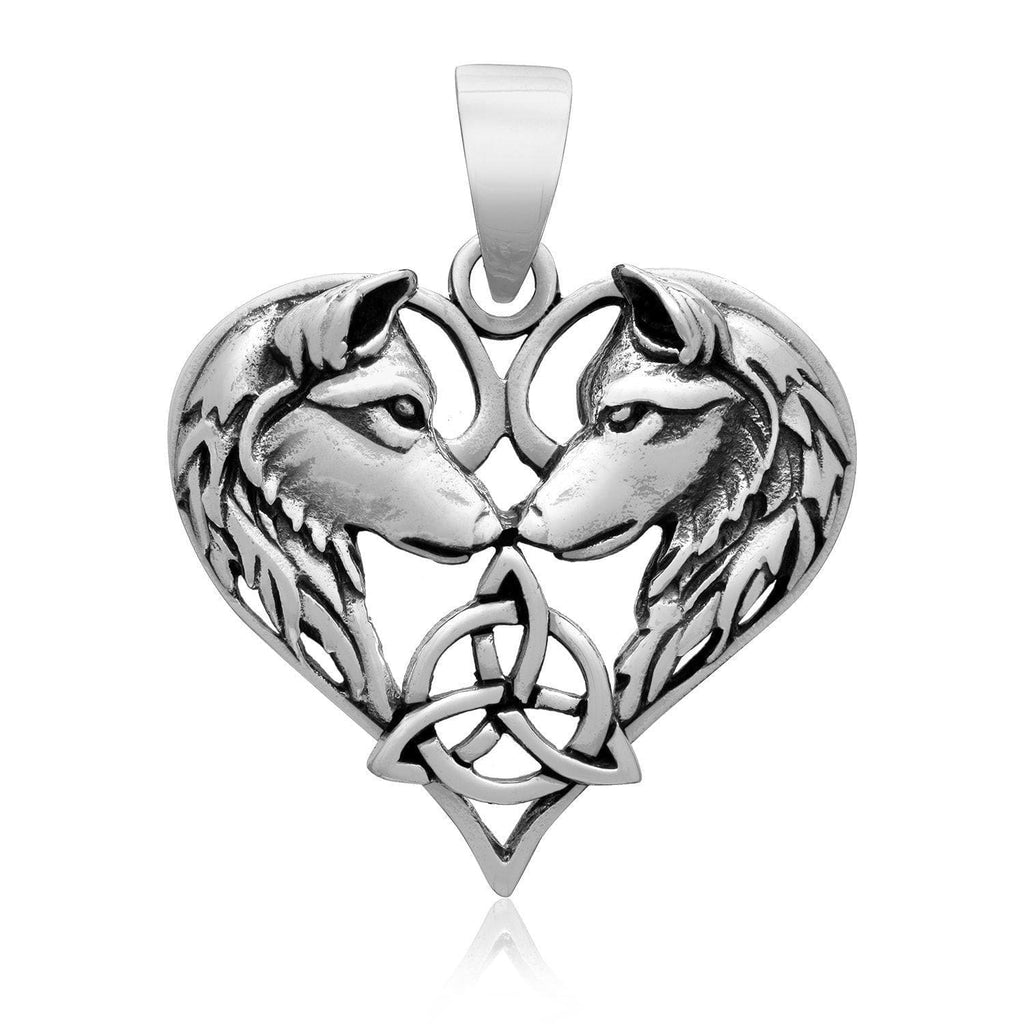 925 Sterling Silver Wolf Head Heart Pendant