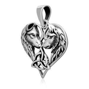 925 Sterling Silver Wolf Head Heart Pendant-Viking Necklace-Norse Spirit