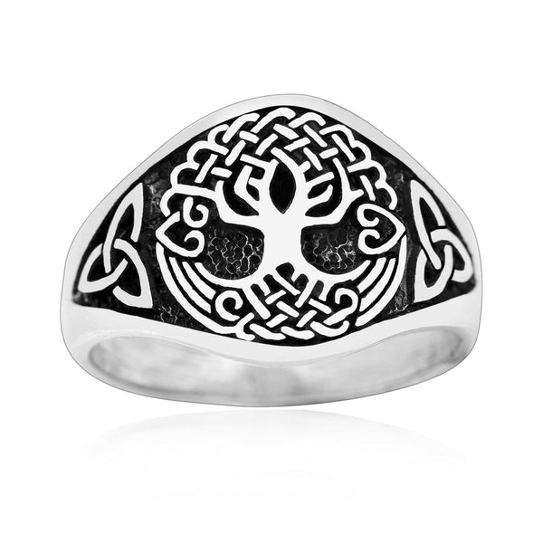 925 Sterling Silver Yggdrasil and Triquetra Ring - Norse Spirit
