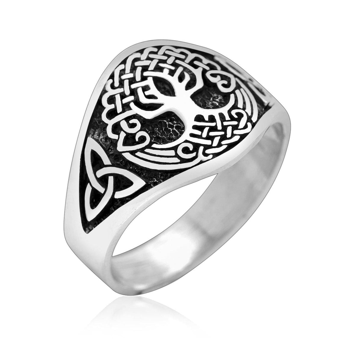 925 Sterling Silver Yggdrasil and Triquetra Ring - Norse Spirit