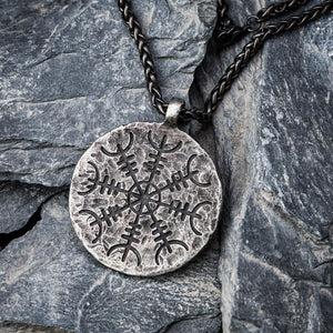 Aged Vegvisir and Helm of Awe Necklace-Viking Necklace-Norse Spirit