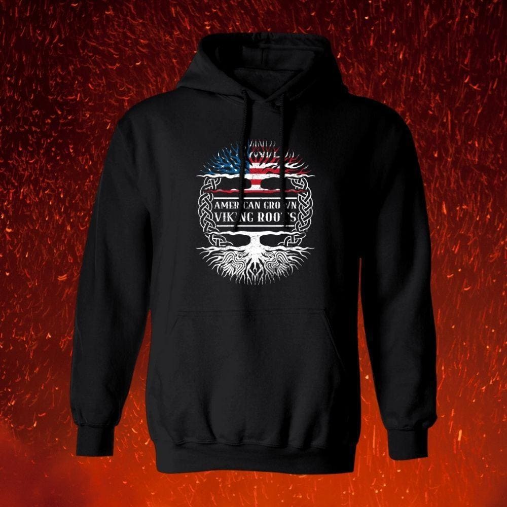 American Grown Viking Roots Black Hoodie-Sweatshirts-Norse Spirit