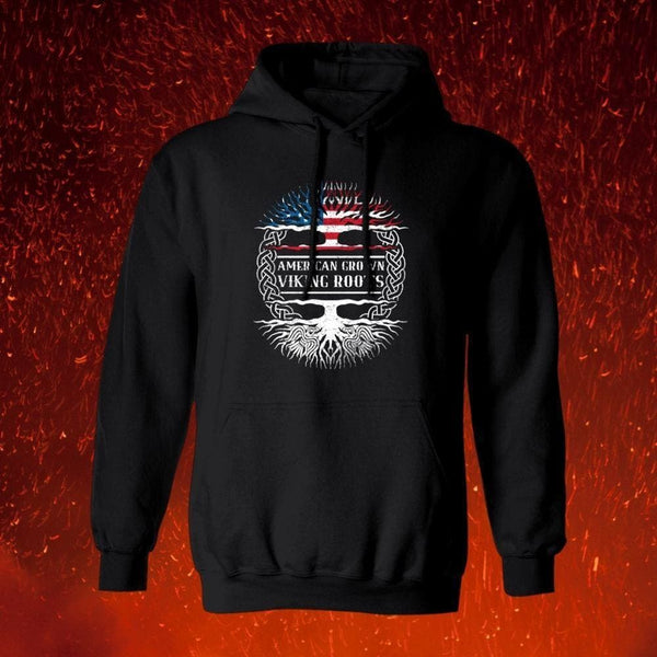 American Grown Viking Roots Black Hoodie - Norse Spirit