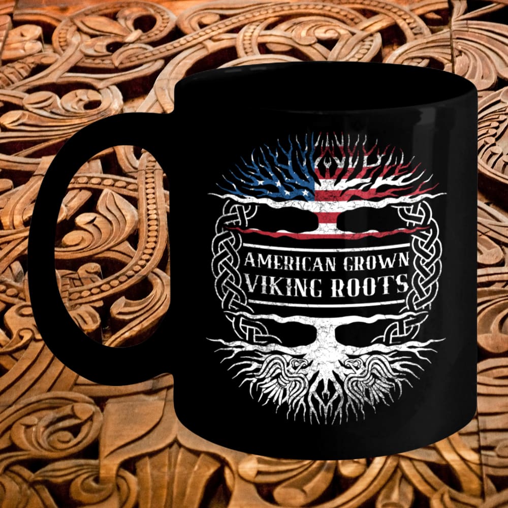 American Grown Viking Roots Black Mug-Mug-Norse Spirit