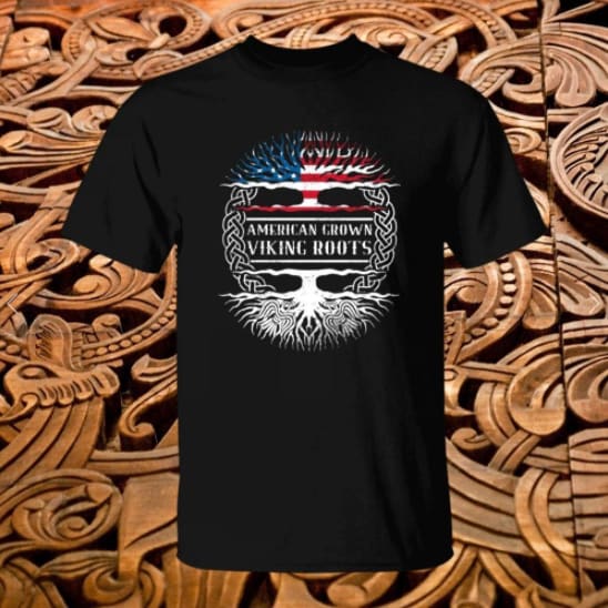 American Grown Viking Roots Black T-Shirt-Viking T-Shirt-Norse Spirit